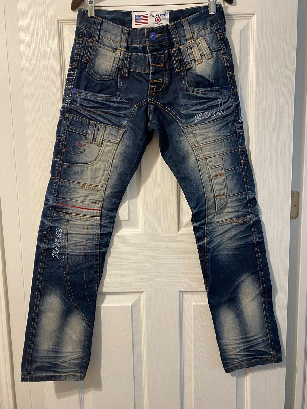 Vintage JeansNet Y2K Avant Garde Multi-Pocket Distressed Denim Jeans Size 30